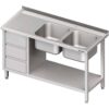 Zdjęcie Stół ze zlewem 2-kom.(P), z blokiem trzech szuflad i półką 1500x600x850 mm Stalgast 981096150