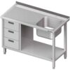 Zdjęcie Stół ze zlewem 1-kom.(P), z blokiem trzech szuflad i półką 1500x700x850 mm Stalgast 982367150