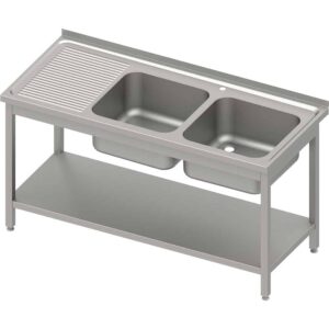 Stół ze zlewem 2-kom.(P),z półką 1200x600x850 mm skręcany, blat tłoczony Stalgast 983166120