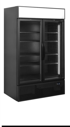 Szafa chłodnicza ekspozycyjna 2 drzwiowa z plafonem, czarna, Pojemność 645 litrów, 1200x790x2000 Tefcold FSC1200H BLACK