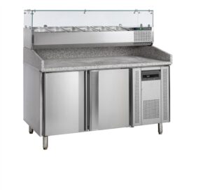 Stół chłodniczy do pizzy 2 drzwiowy z nadstawką 6 x 1/3 GN, 1510x800x1445, Pojemność 370 litrów, Tefcold PT1200 + VK38-150