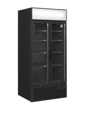 Szafa chłodnicza ekspozycyjna 2 drzwiowa z plafonem, czarna, Pojemność 535 litrów, 890x740x1990 Tefcold FSC890H BLACK
