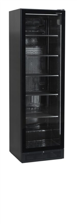Witryna chłodnicza na napoje, czarna, Pojemność 347 litrów, 595x595x1990 Tefcold SCU1425 FRAMELESS