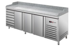 Stół chłodniczy DO PIZZY EURONORM 3-drzwiowy, 7-szufladowy, (400X600), 2542x800x850, Asber ETP-8-250-37 HC GR