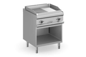 Płyta grillowa elektryczna, na podstawie z trzech stron zamkniętej 700x700 - 1/2 gładka, 1/2 ryflowana, Magistra Plus 700 Wariant podstawowy, MBM MFTE77ALR