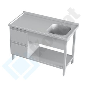 Stół ze zlewem, szufladami i półką 1100x600x850, AISI 304, Komat KST-105