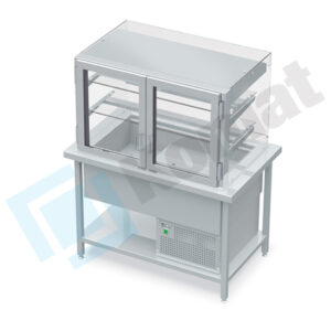 Stanowisko z witryną chłodniczą z wanną - witryna otwarta 970x800x900, AISI 304, Komat KL1-82.802P
