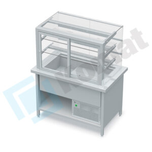 Stanowisko z witryną chłodniczą z wanną - witryna z klapkami uchylnymi 1950x800x900, AISI 304, Komat KL2-81.805P