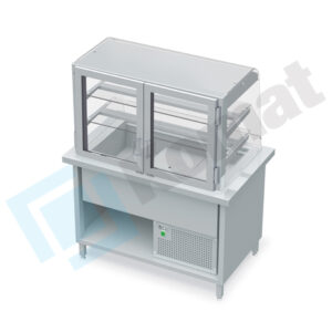 Stanowisko z witryną chłodniczą z wanną - witryna otwarta, szyba gięta 1300x800x900, AISI 304, Komat KL2-82.803G