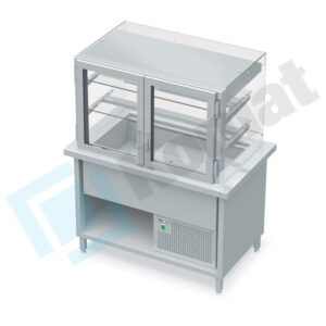 Stanowisko z witryną chłodniczą z wanną - witryna otwarta 1950x800x900, AISI 304, Komat KL2-82.805P