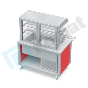 Stanowisko z witryną chłodniczą z wanną - witryna otwarta, szyba gięta 970x800x900, AISI 304, Komat KL4-82.802G