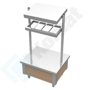 Pomocnik na pojemniki GN 1/4 z półką i podstawą na tace 850x700x1540, AISI 304, Komat KNP-24.0085