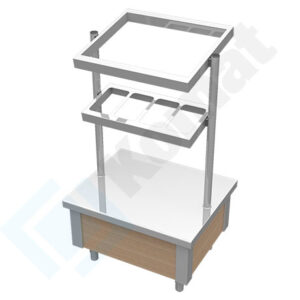 Pomocnik na pojemniki GN 1/4 oraz GN 1/1 z podstawą na tace 850x700x1540, AISI 304, Komat KNP-25.0085